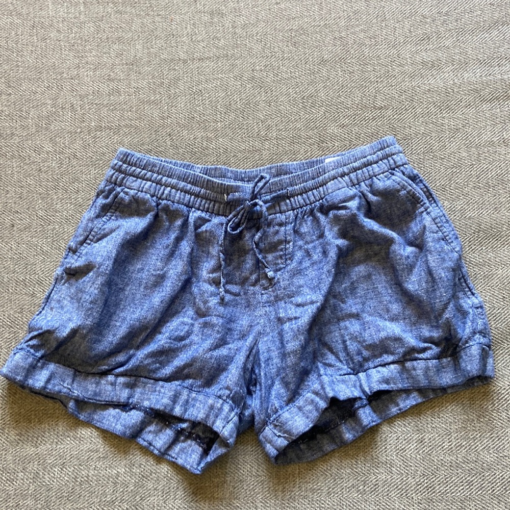 Blue linen drawstring waist shorts
